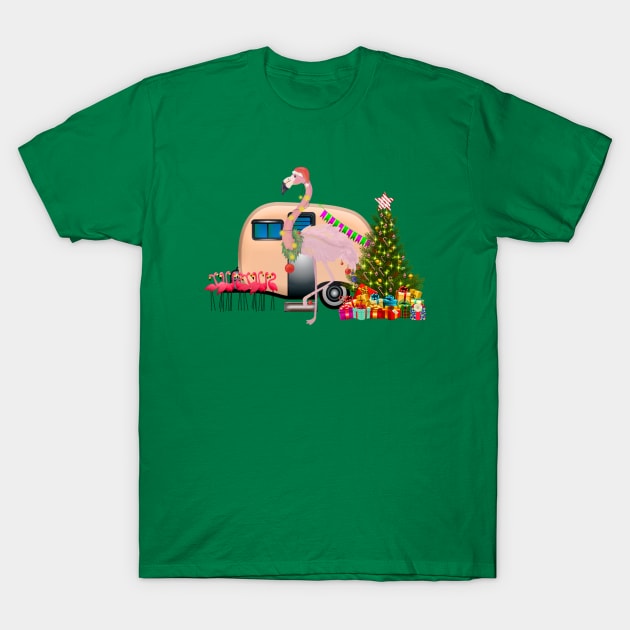 christmas santa claus flamingo T-Shirt by gossiprag